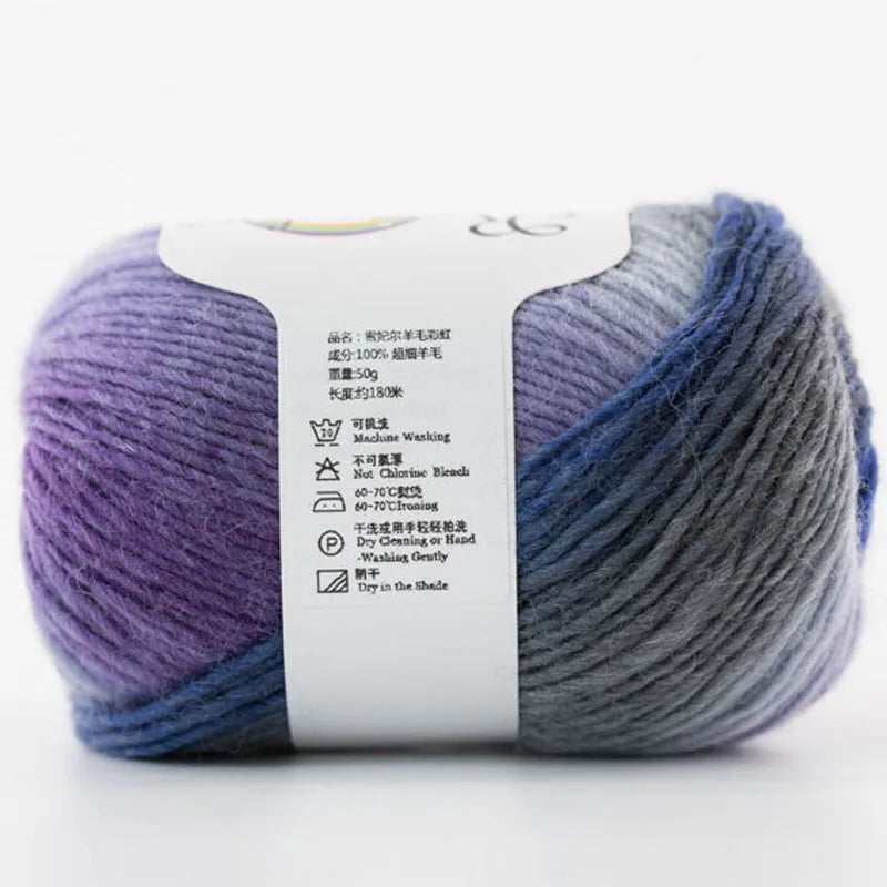 100% Wool Yarn Rainbow Color