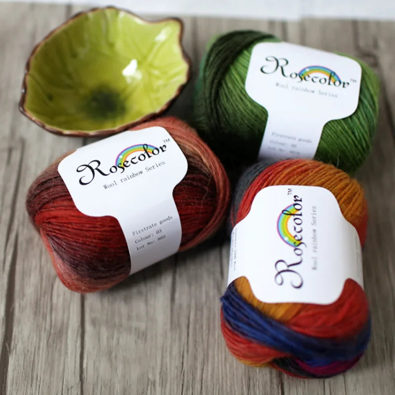 100% Wool Yarn Rainbow Color