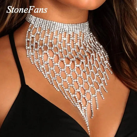 Stonefans  Long Tassel Rhinestone Choker