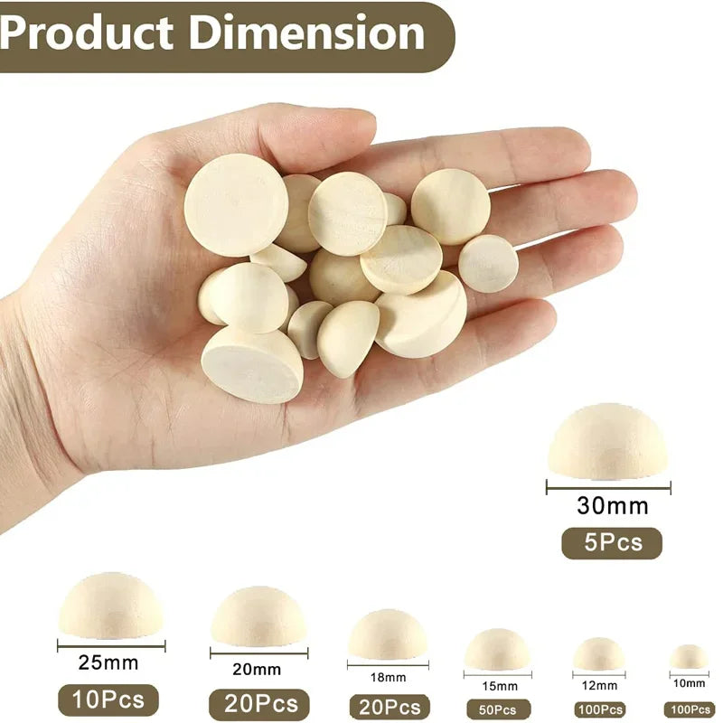 5-100Pcs Natural Half Wooden Beads