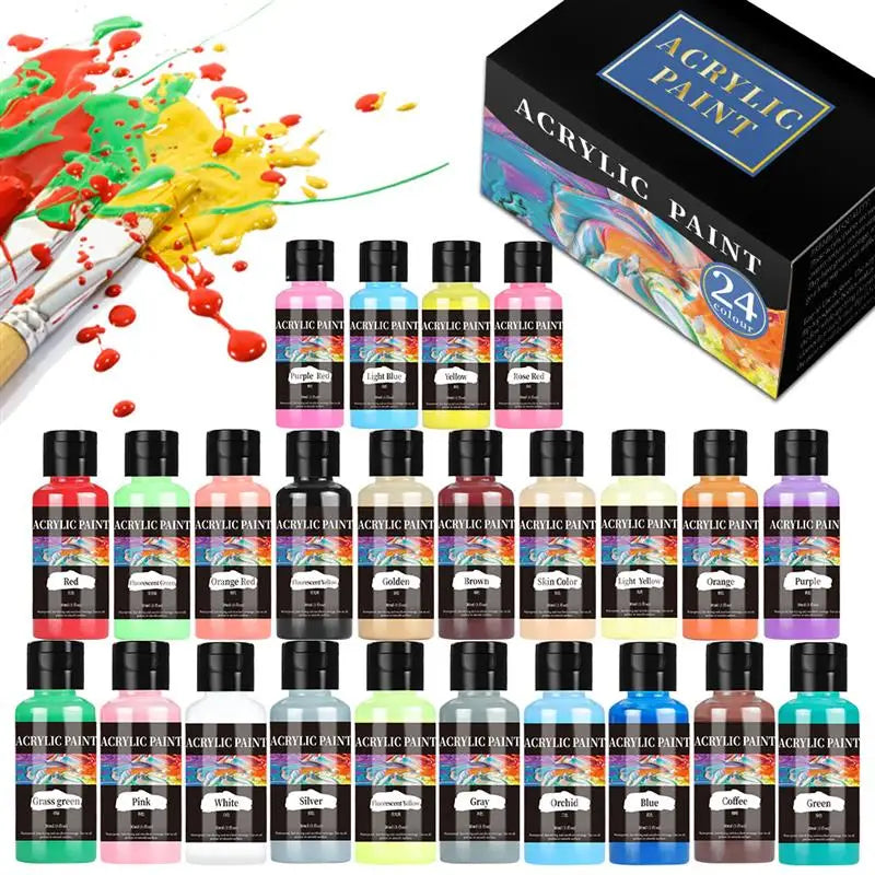 24 Colour Acrylic Paint Colors Bottled