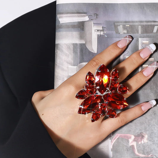 Stone Fans Women Red Crystal Geometric Large Ring