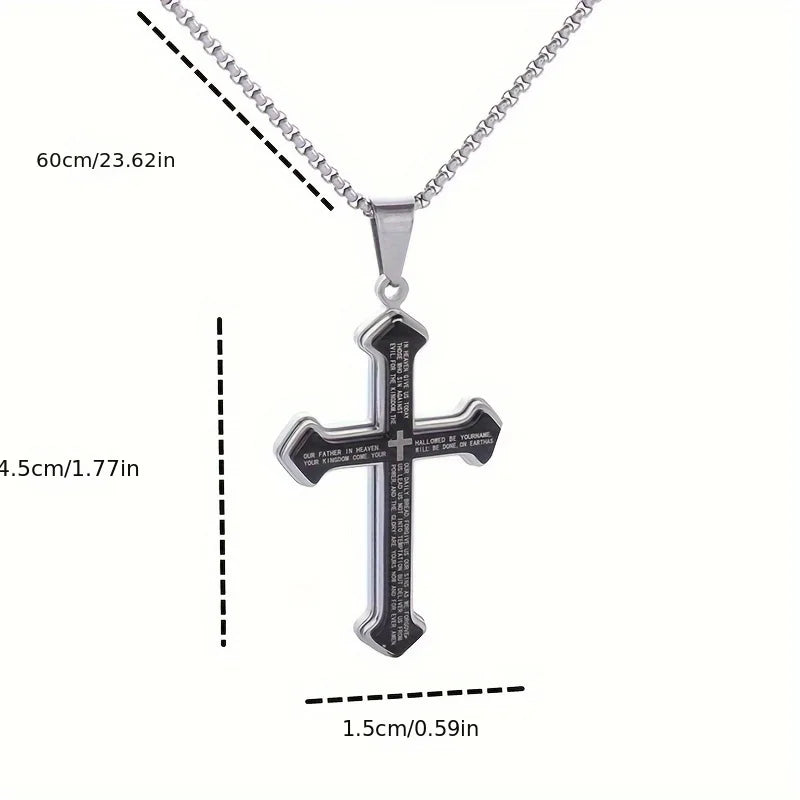 Stainless Steel Christian Bible Cross Pendant Necklace