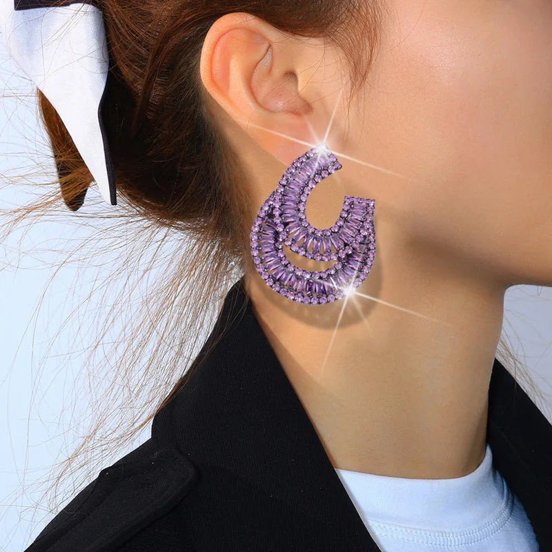 Stonefans Exaggerated Purple Zircon Earrings