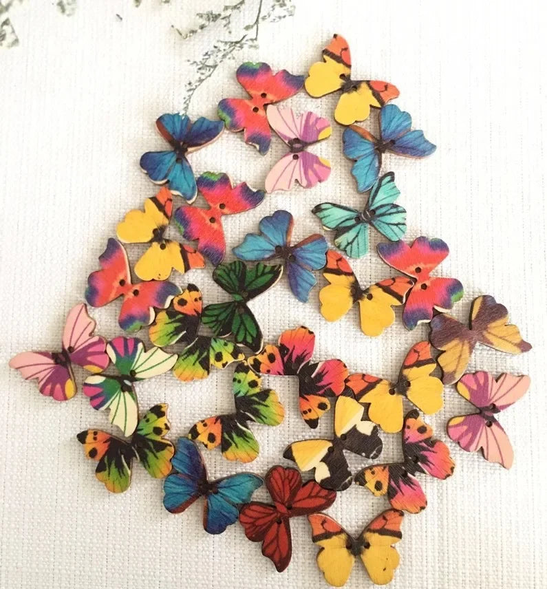 50pcs Butterfly Wooden Buttons