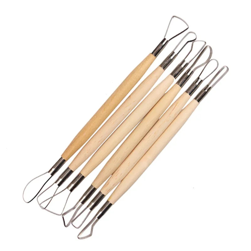 6PCS Wood Handle Wax Pottery Clay Sculpture Carving Tool