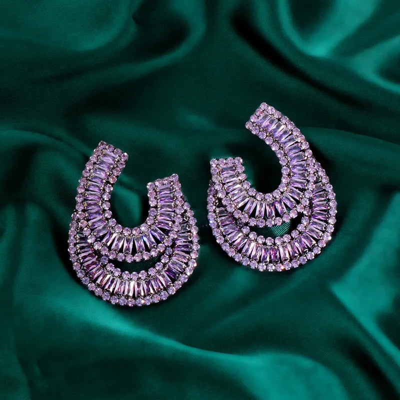 Stonefans Exaggerated Purple Zircon Earrings