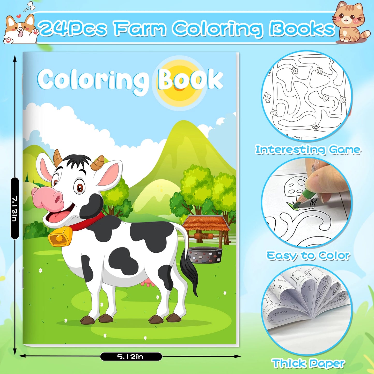 24Pcs Farm Animals Mini Coloring Books for Kids Party