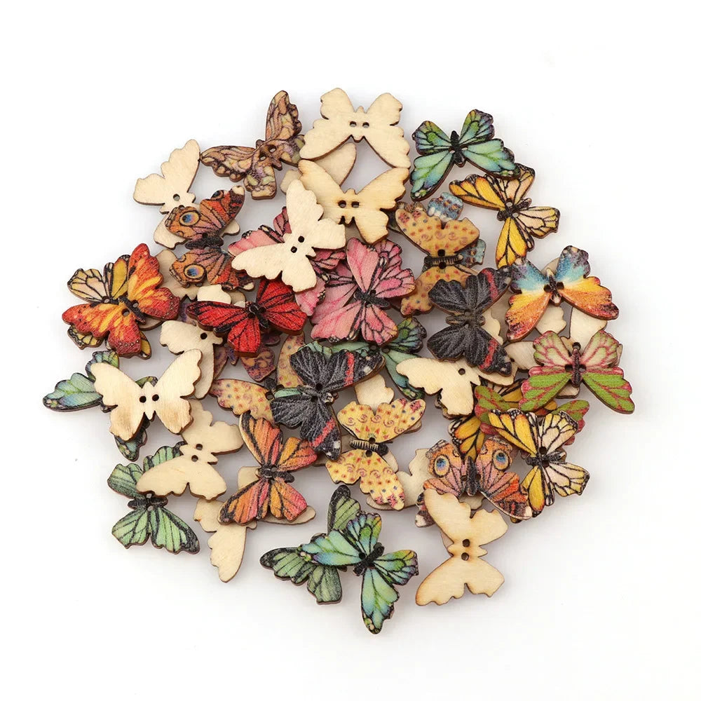 50pcs Butterfly Wooden Buttons