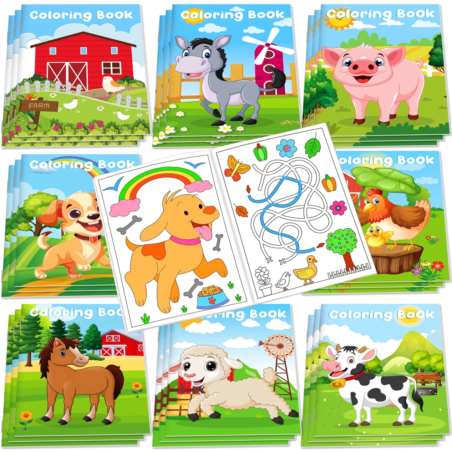 24Pcs Farm Animals Mini Coloring Books for Kids Party