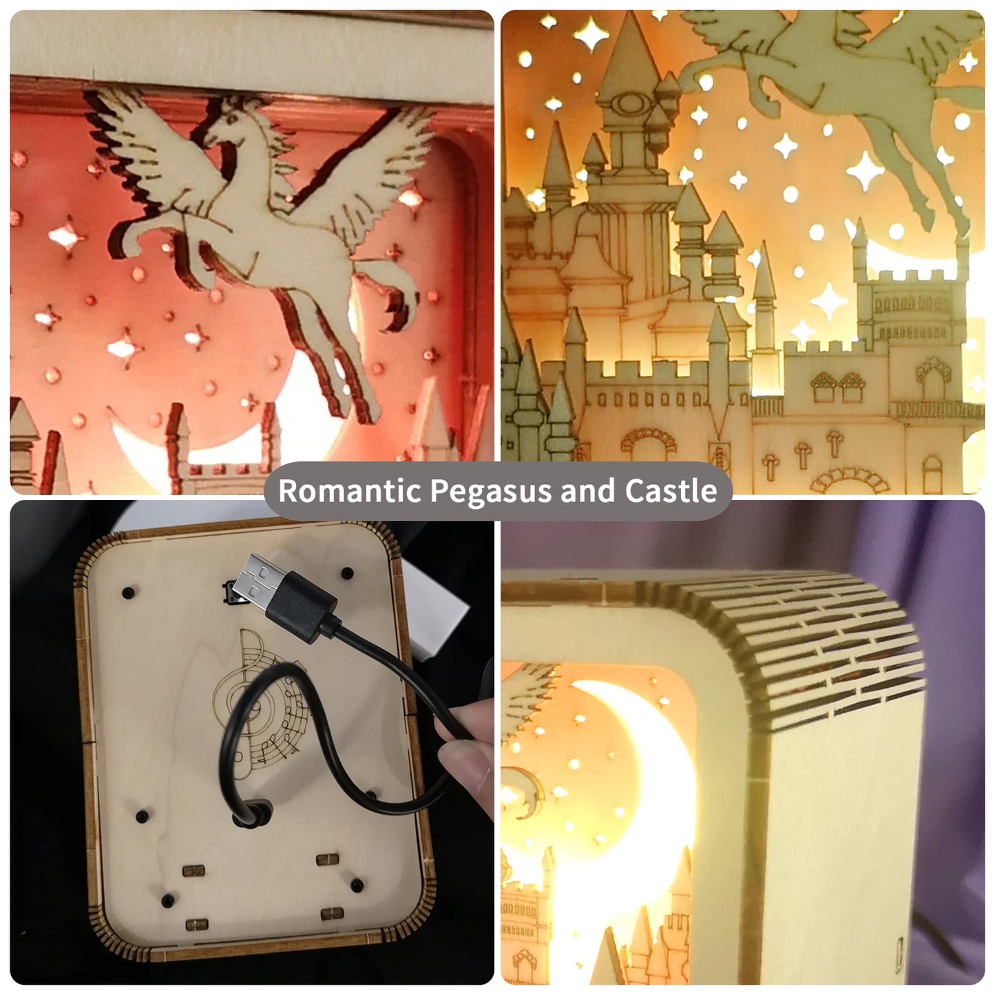 Music Park 3D Wooden Puzzles Castle Music Box Night Light DIY Crafts Model Kits Birthday and Christmas Gifts