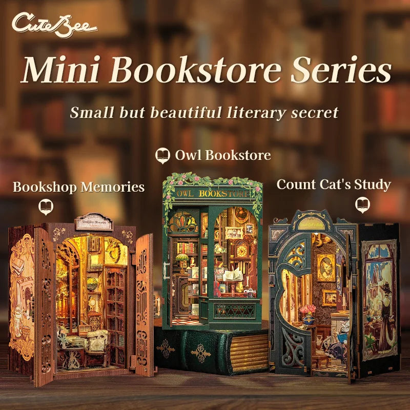 CUTEBEE DIY Book Nook Bookshop Kit Miniature Wooden Dollhouse