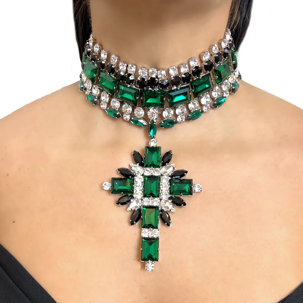 Green Cross Pendant Choker