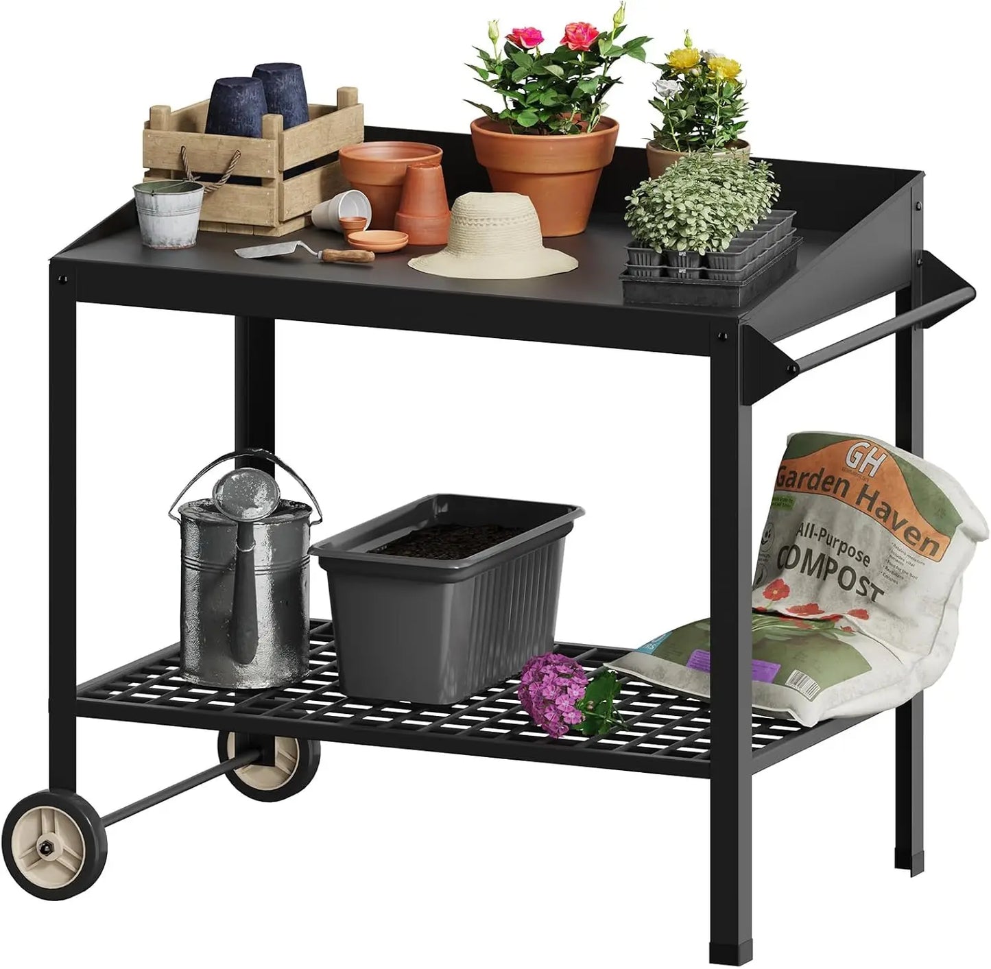 Metal Potting Bench with Wheels