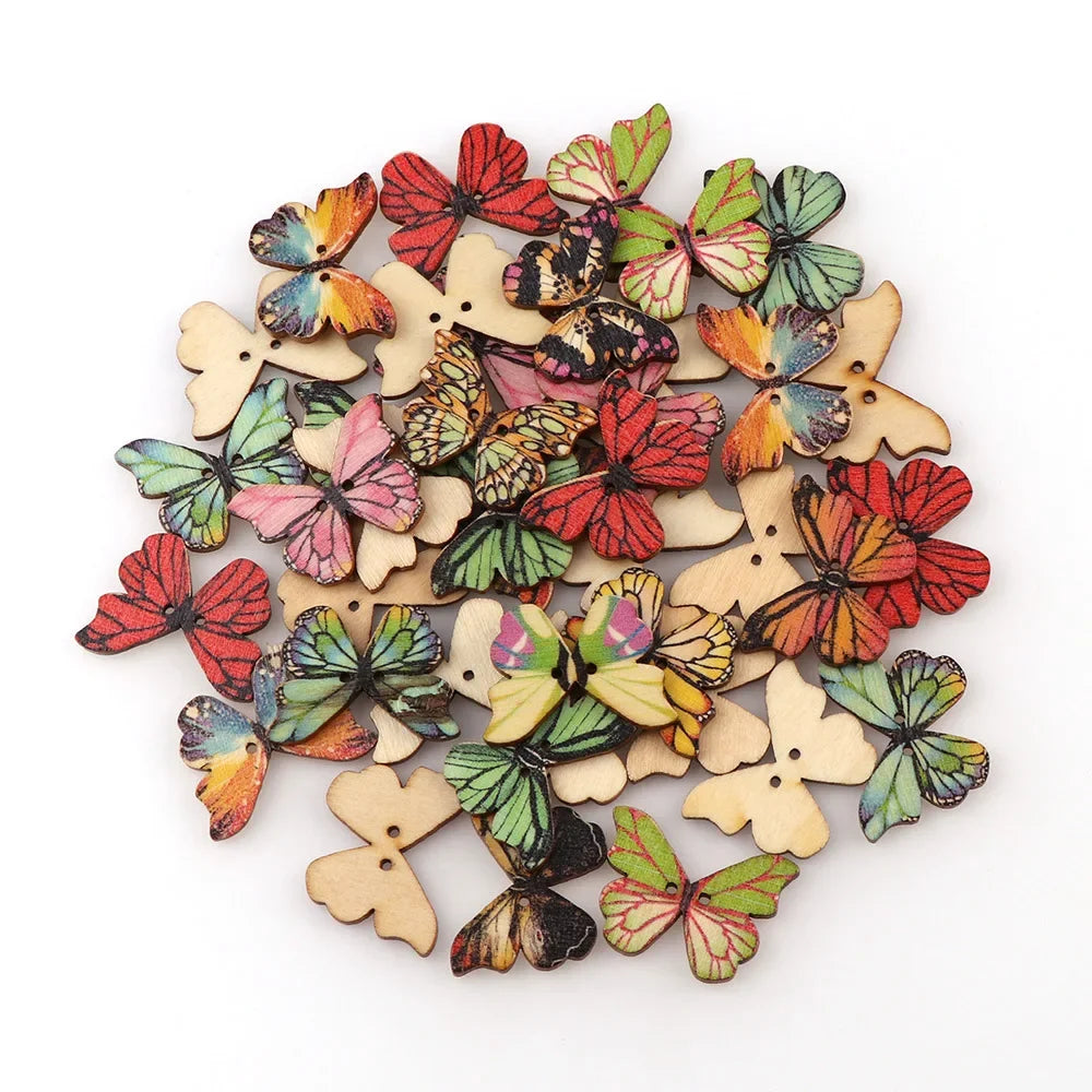 50pcs Butterfly Wooden Buttons