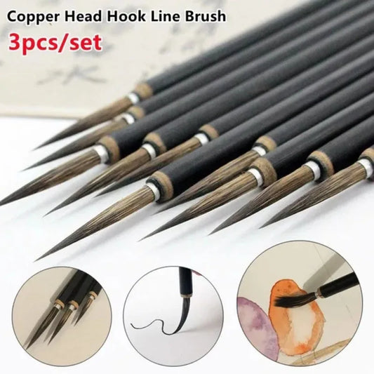 3Pcs/set Copper Head Hook Line Brush Fine Calligraphy Painting Brushes