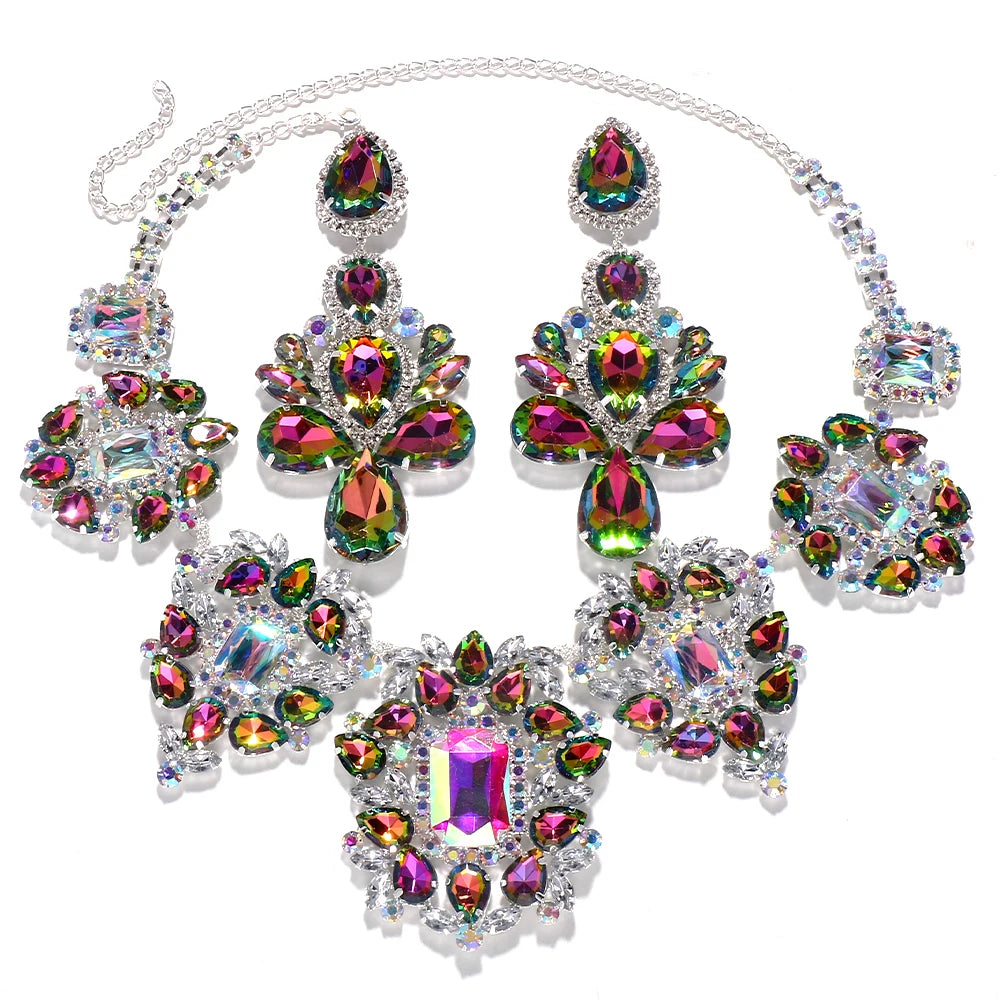 Stonefans Drop Rhinestone Necklace Earrings Set for Women