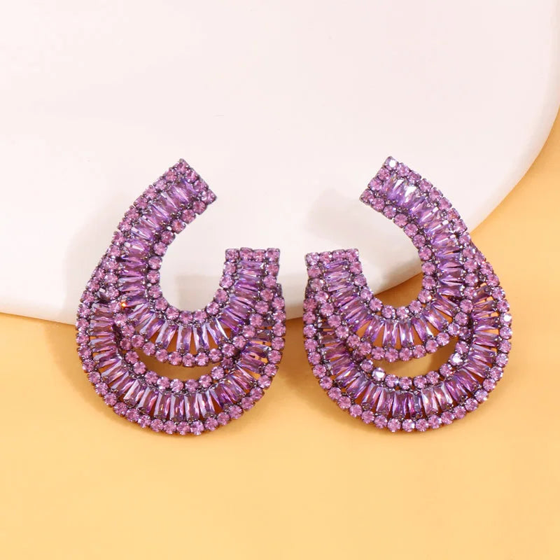 Stonefans Exaggerated Purple Zircon Earrings