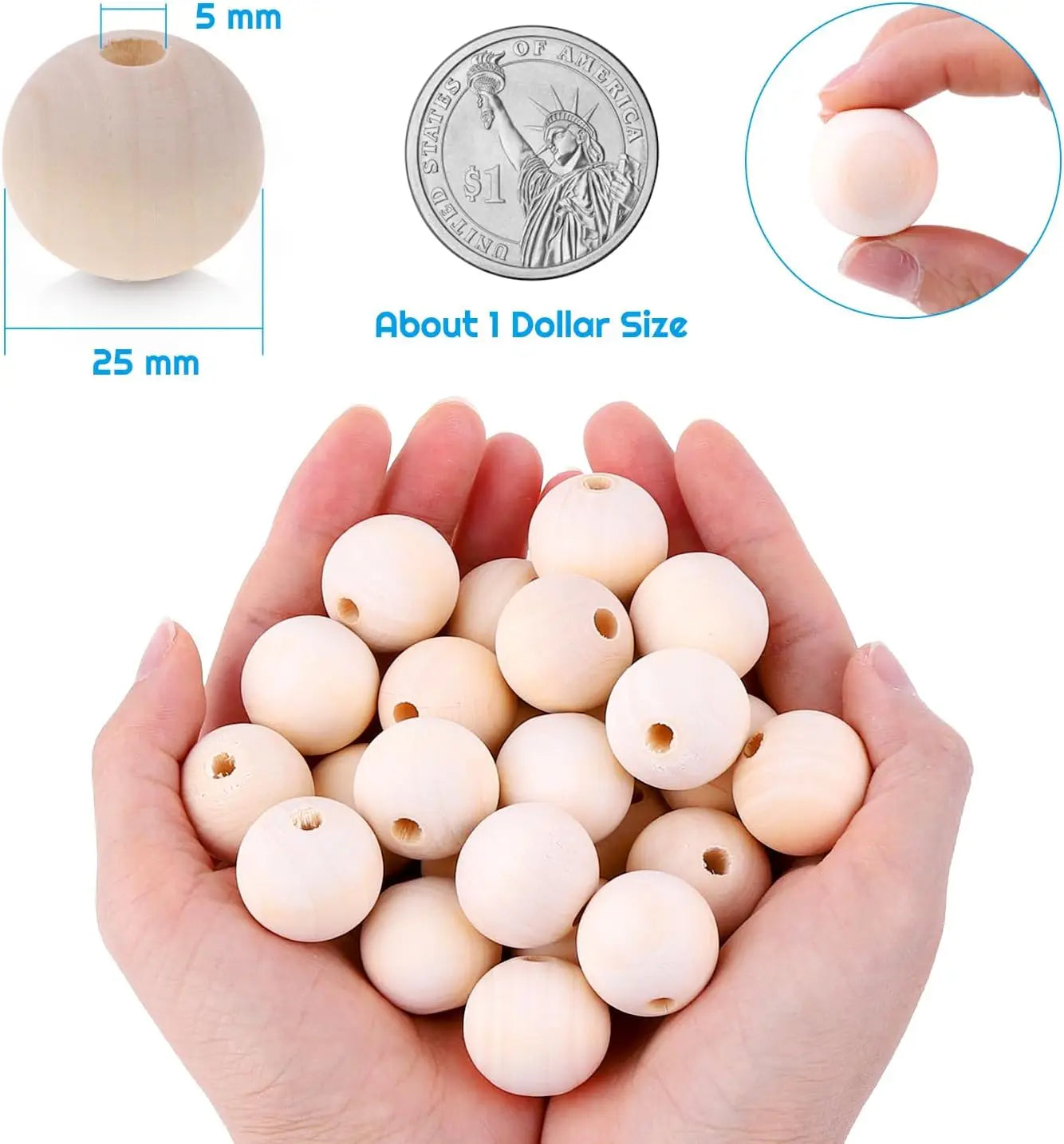 12Pcs Round Wooden Beads