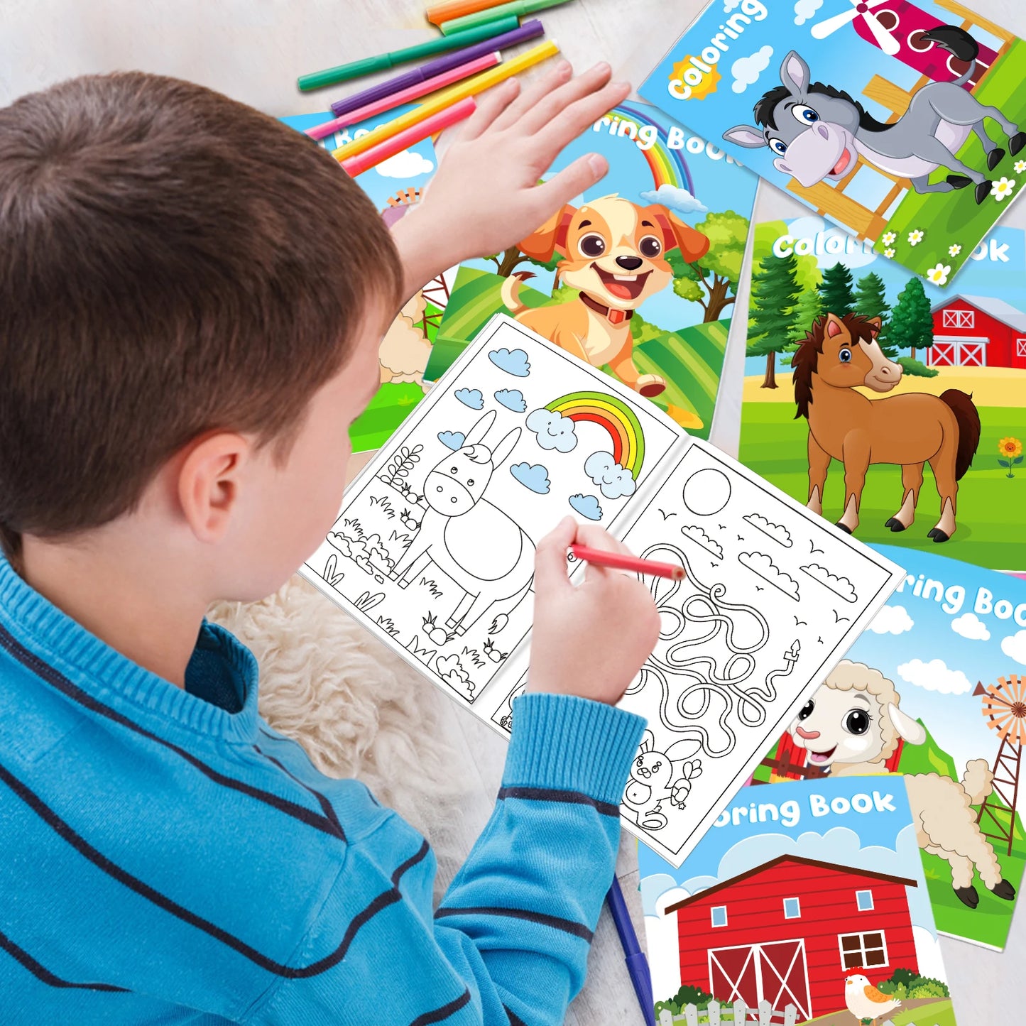 24Pcs Farm Animals Mini Coloring Books for Kids Party