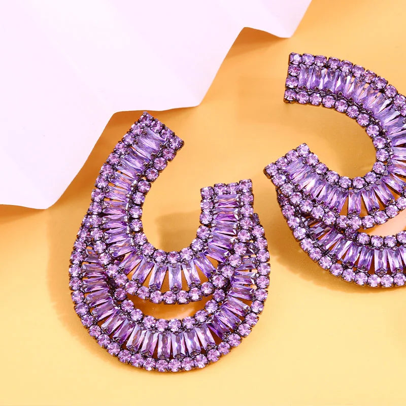 Stonefans Exaggerated Purple Zircon Earrings