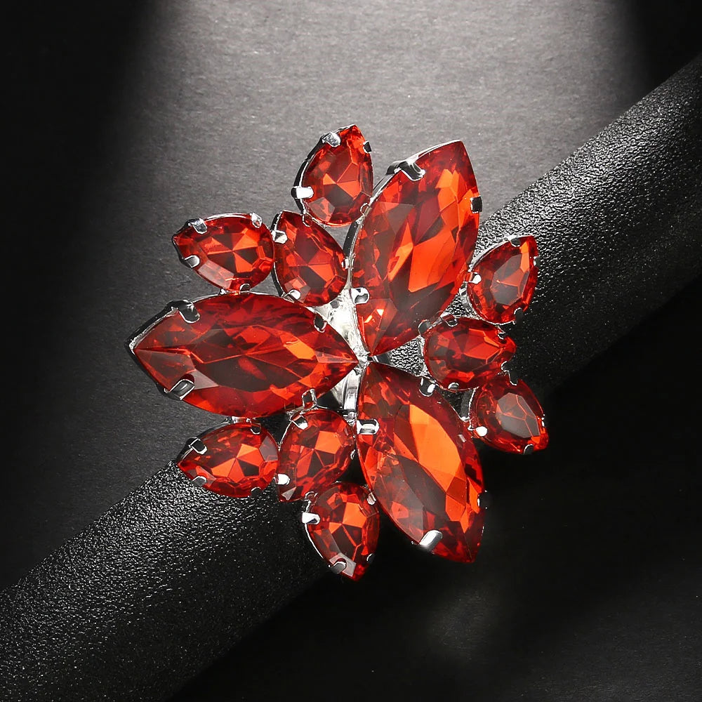 Stone Fans Women Red Crystal Geometric Large Ring