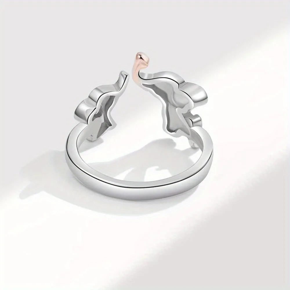 Mom Daughter Elephant Ring Sterling Silver Plated