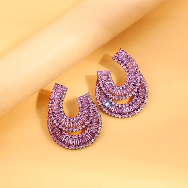 Stonefans Exaggerated Purple Zircon Earrings