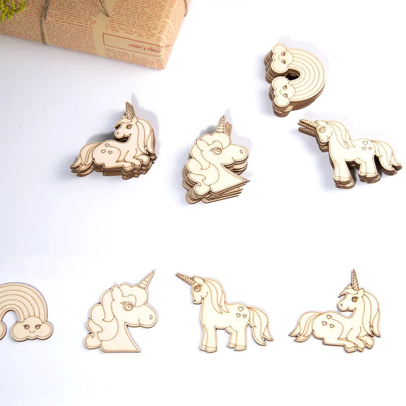 10pcs/set Unicorn Wooden Crafts