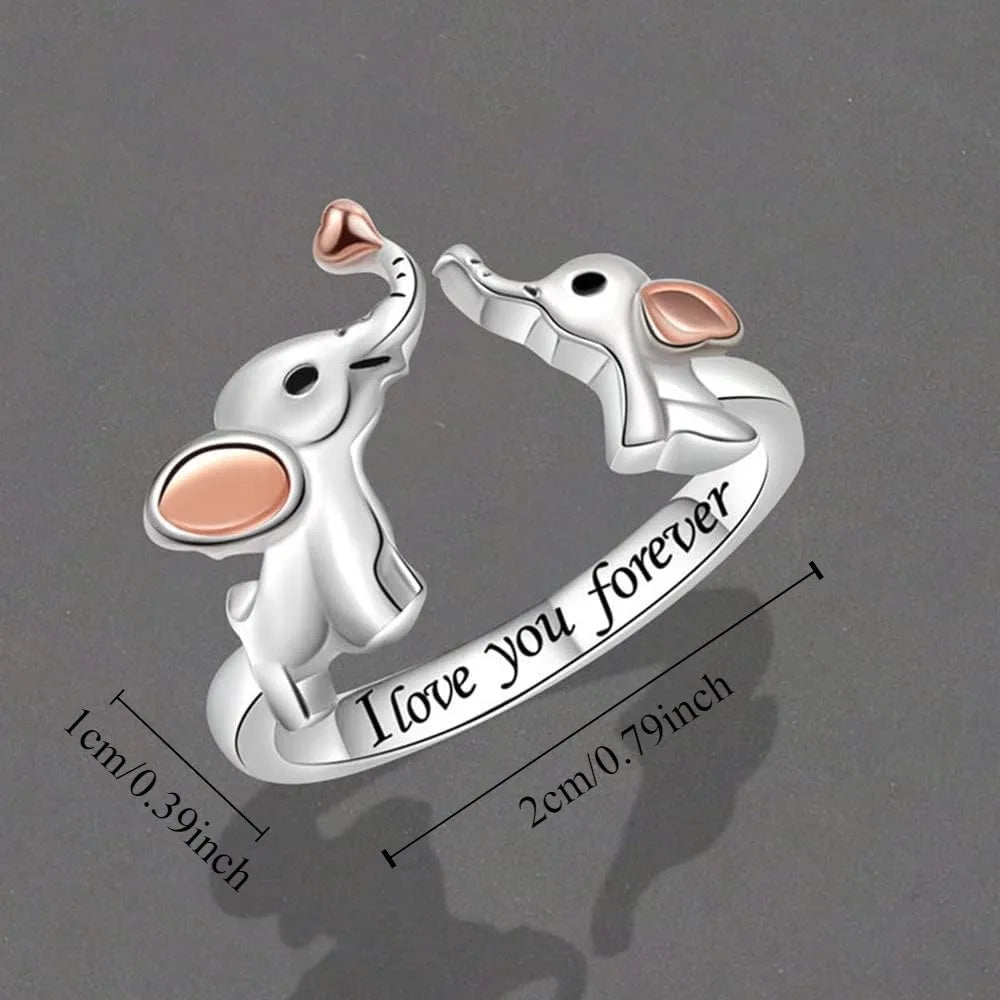 Mom Daughter Elephant Ring Sterling Silver Plated