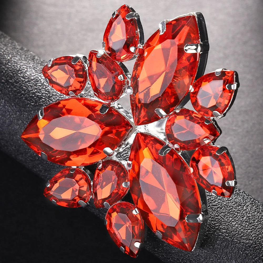 Stone Fans Women Red Crystal Geometric Large Ring