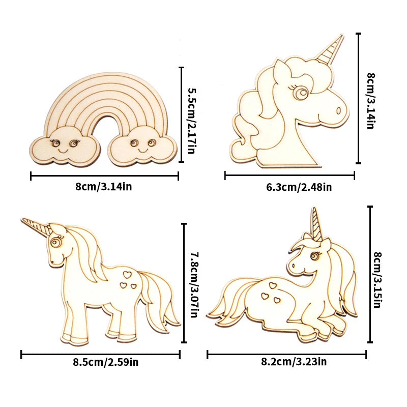 10pcs/set Unicorn Wooden Crafts